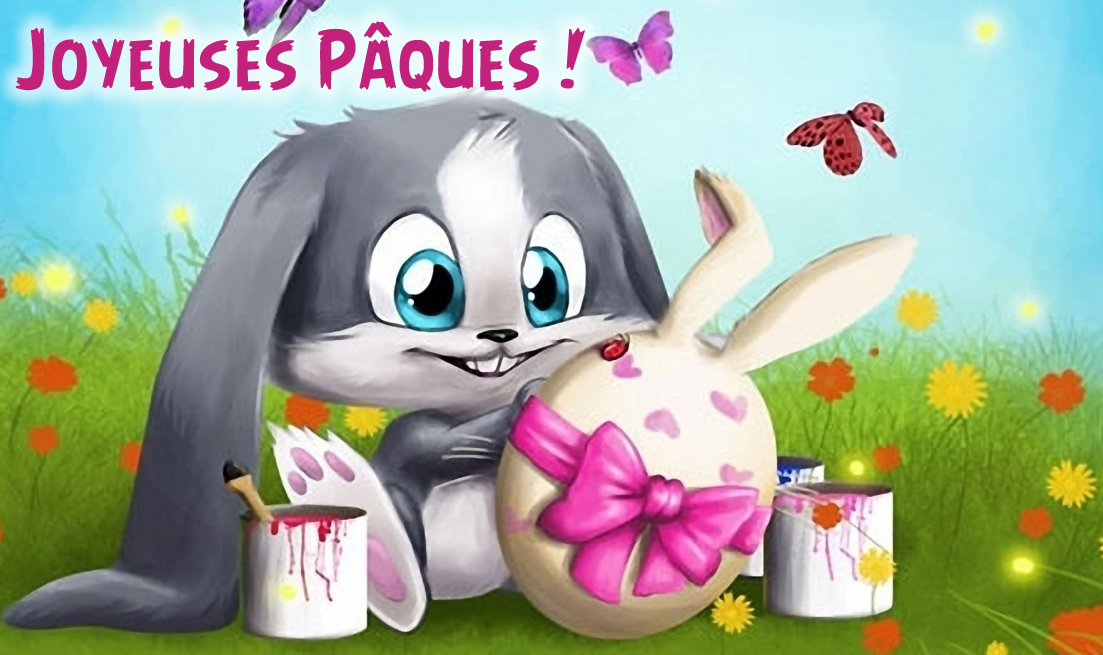 PAQ130 - Texte Joyeuses Pâques oreilles et museau de lapin