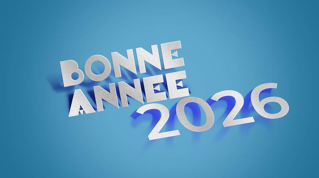 Wallpaper 2026 avec du texte de type métallique incliné