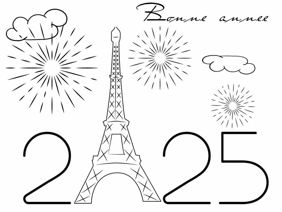 Carte de vœux bonne année 2025 avec la Tour Eiffel