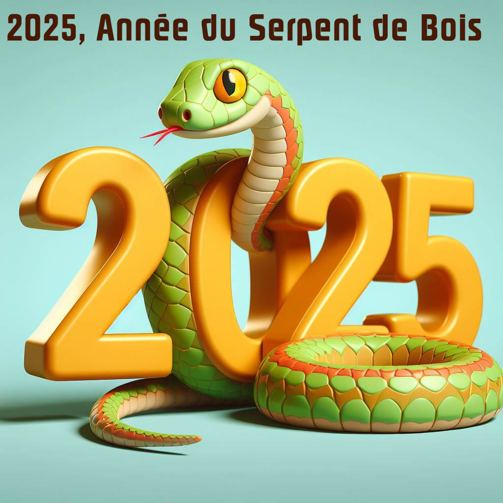 Bonne année avec année du Serpent  en bois