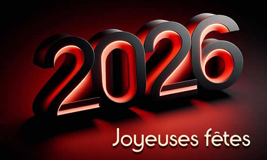 joyeuses fêtes 2026 image rouge avec des éclairs de lumière