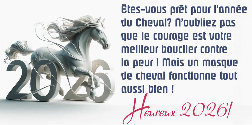 Bonne année 2027 avec un message drôle et un cheval mignon
