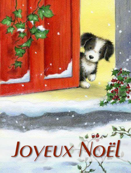 Image avec petit chien et texte joyeux Noël