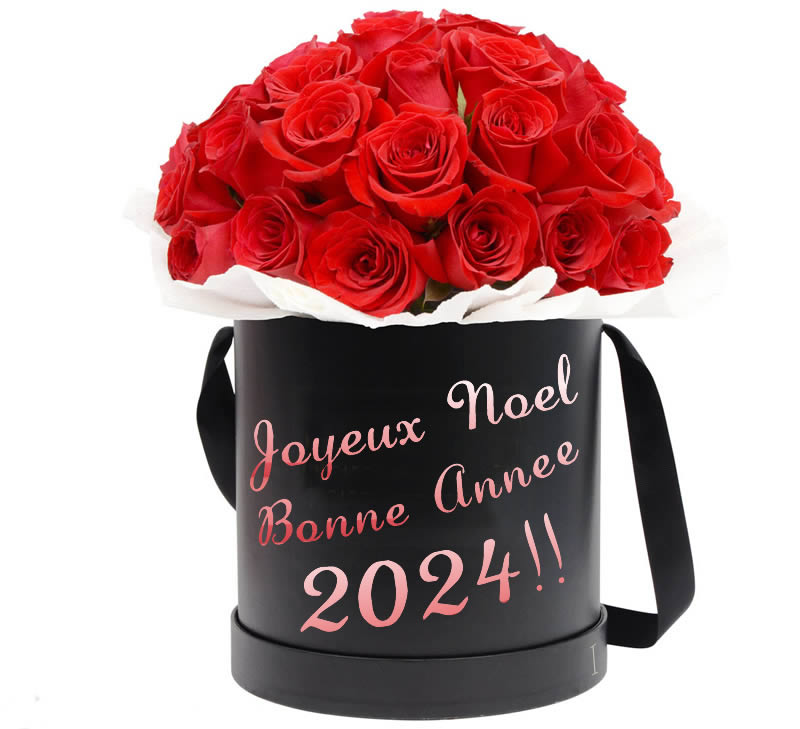 Image avec un beau bouquet de roses rouges dans un élégant emballage noir.