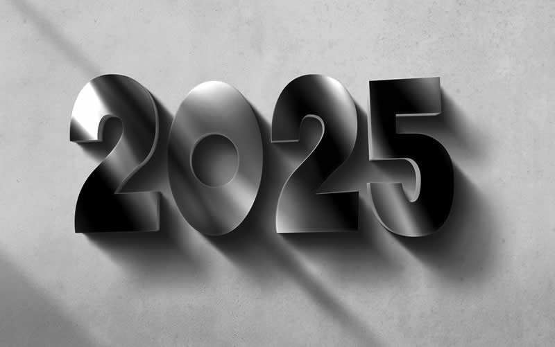 Image blanche 2025 avec effet d'ombre très long