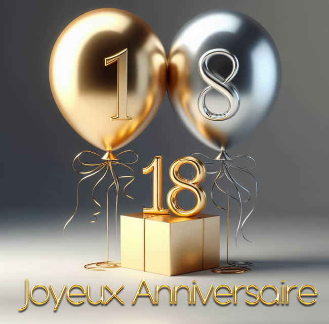 ballons d'or et d'argent avec cadeau du dix-huitième anniversaire