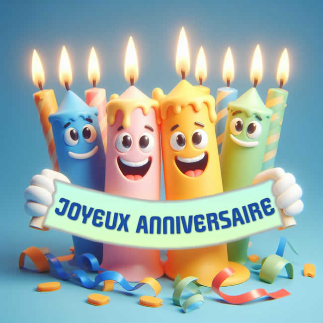 joyeux anniversaire avec des bougies colorées et souriantes