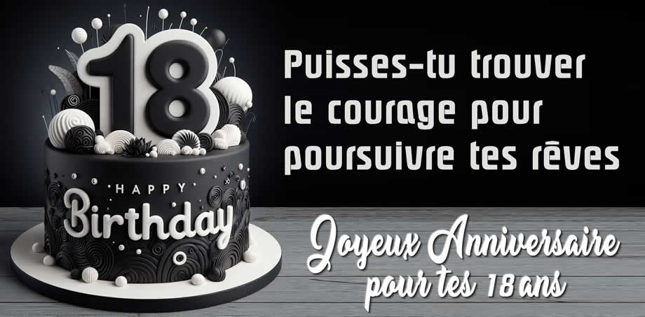 Image en noir et blanc avec un gâteau de 18e anniversaire