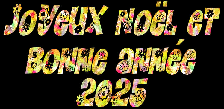 Image avec fond noir et texte floral de Bonne Année 2025