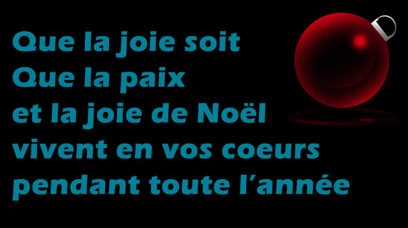 image avec boule décorative pour arbre de Noël sur fond noir et texte d'accueil