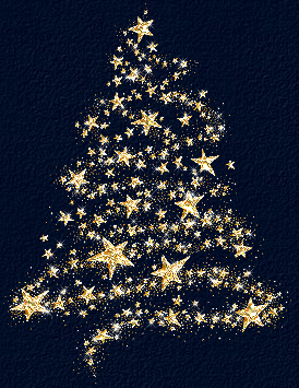 Image gif animée avec arbre de Noël et petites étoiles brillantes