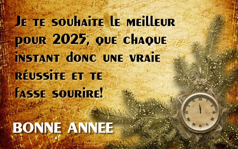 image avec horloge qui marque minuit prête à célébrer l'arrivée de la nouvelle année et message de Bonne Annee