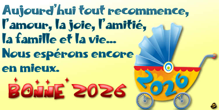 Image avec le nouveau-né 2027 dans le buggy et texte de bonne annee 2027