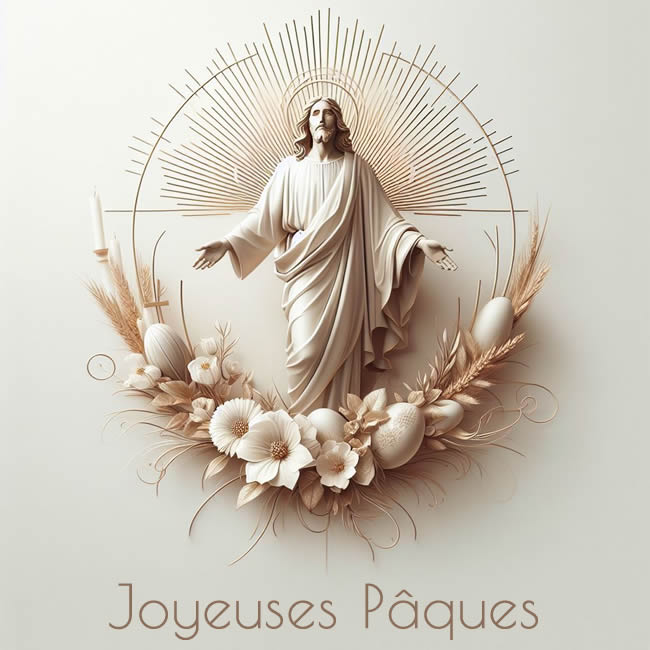Image de la résurrection de Jésus-Christ avec des décorations de fleurs et d'œufs