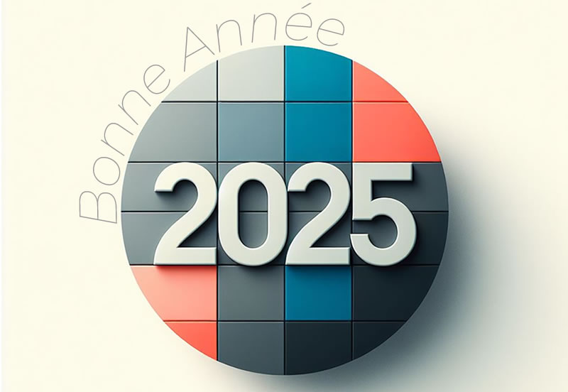 Image avec grand 2023 en gris avec des cadres colorés