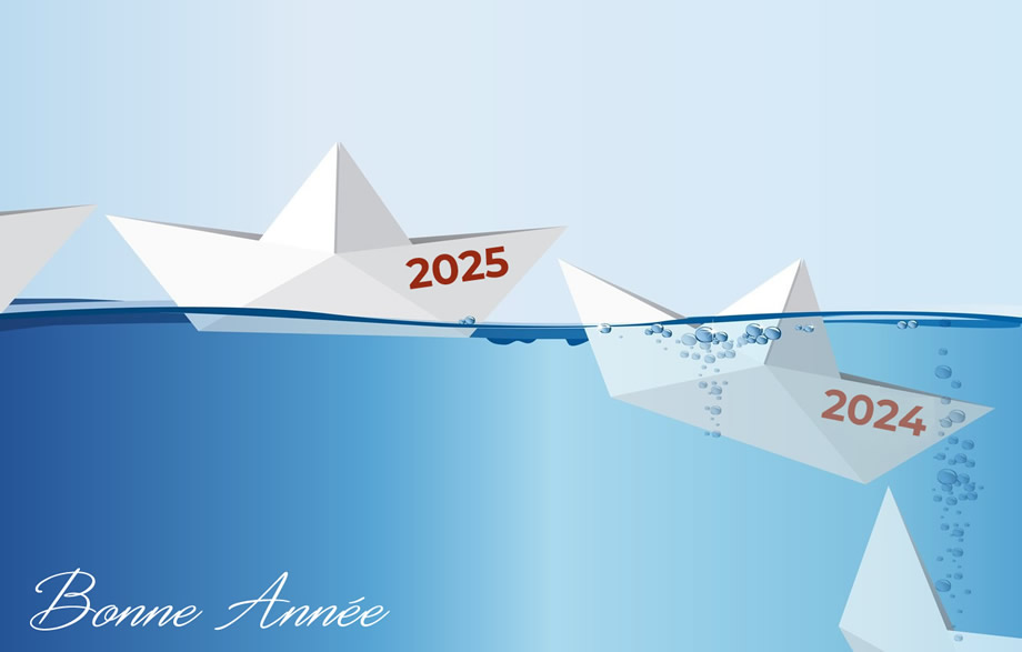 Image avec bateau en papier 2024 coulant la vieille année