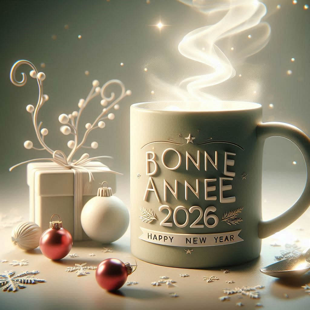 Photo tasse de petit déjeuner avec inscription bonne 2027 noire avec bords dorés