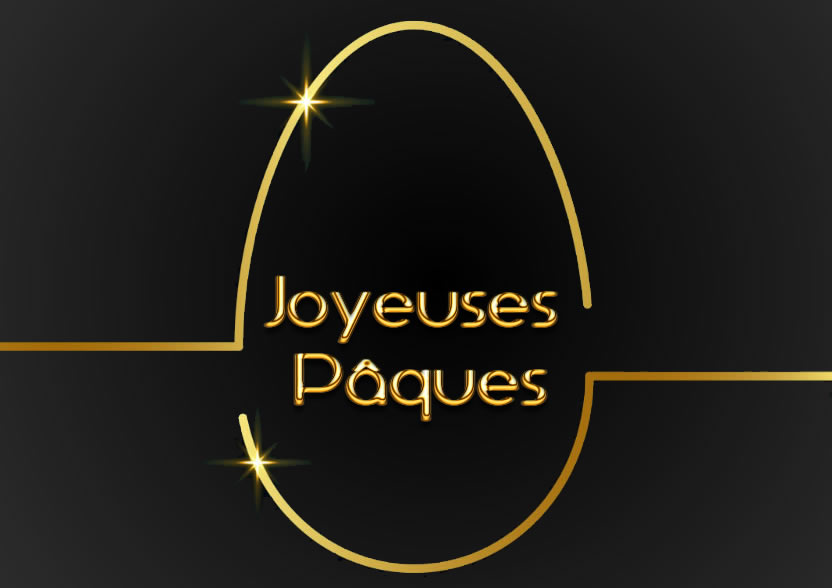 carte de voeux œuf de Pâques stylisé, avec un message de bienvenue tout en or scintillant