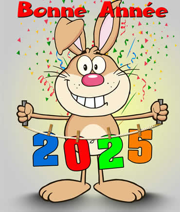 Clipart joyeux de bon 2024 avec lapin souriant mignon