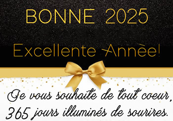 Carte de voeux de bonne année noire élégante avec texte or avec une belle phrase.